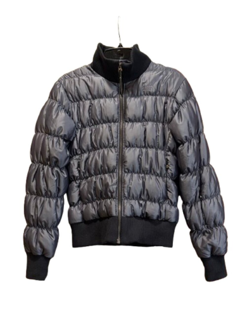 Vintage THE NORTH FACE 600-Fill Down Quilted Bomber Puffer Jacket~Metallic Gray